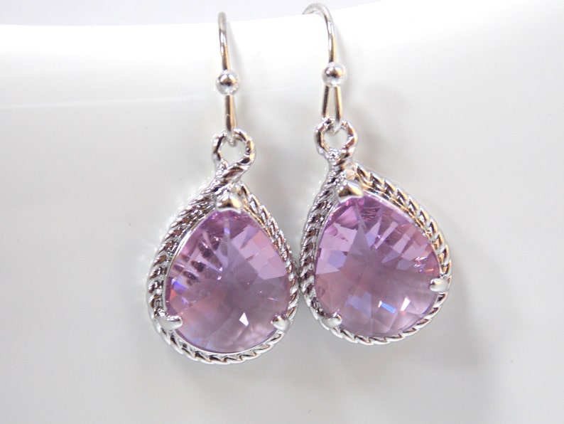 Lavender Earrings, Lilac Earrings, Glass, Silver, Purple, Bridesmaid Jewelry, Wedding Jewelry, Bridesmaid Earrings, Bridesmaid Gifts, Dangle image 2