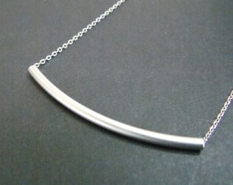 Silver Tube Necklace, Silver Necklace, Silver Bar Necklace, Tube Pendant, Matte, Minimalistic, Rhodium Plated, Birthday Gift