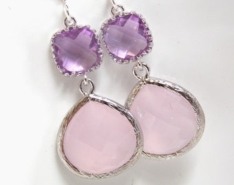 Pink Earrings, Lavender Earrings, Silver, Soft Pink, Lilac, Violet, Wedding, Bridesmaid Earrings, Bridal Earrings Jewelry, Bridesmaid Gifts