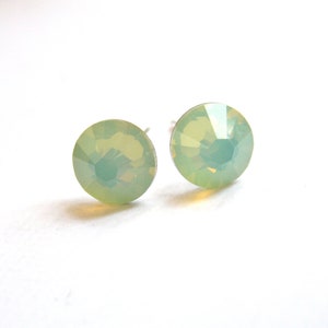 Light Green Mint Earrings, Crystal Stud Earrings, Mint Earrings, Chrysolite Crystal Earrings, Opal, Bridesmaid Earrings, Bridesmaid Gifts