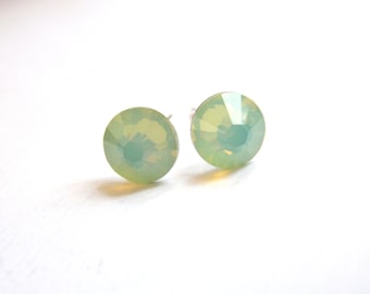 Light Green Mint Earrings, Crystal Stud Earrings, Mint Earrings, Chrysolite Crystal Earrings, Opal, Bridesmaid Earrings, Bridesmaid Gifts