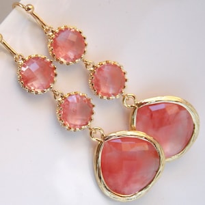 Gold Coral Earrings, Peach Earrings, Champagne Earrings, Glass, Bridesmaid Jewelry, Wedding Jewelry, Bridesmaid Earrings, Bridesmaid Gifts