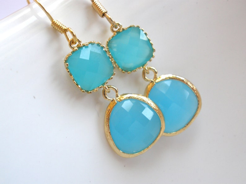 Blue Earrings Aqua Blue Earrings, Gold Earrings, Mint Earrings, Turquoise, Bridesmaid Earrings, Bridesmaid Jewelry, Bridal, Bridesmaid Gifts image 4