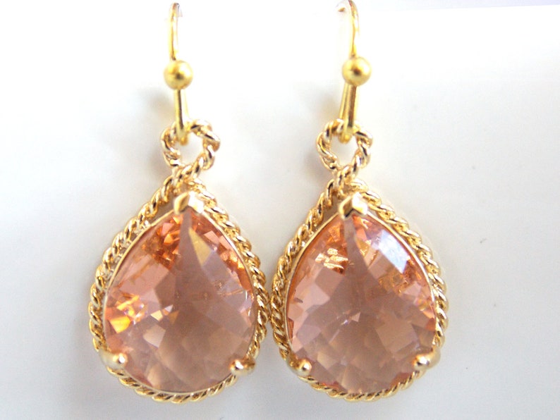 Peach Earrings Champagne Earrings BlushGlass Drop Dangle Etsy