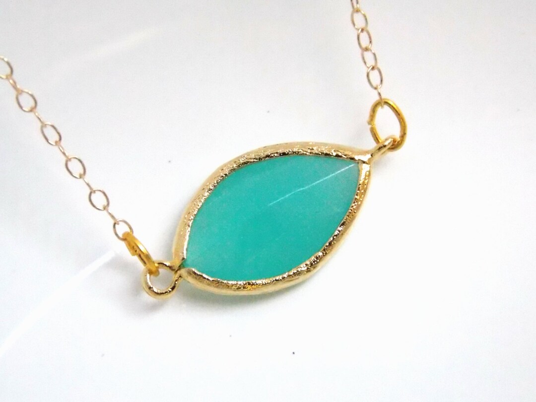 Mint Blue Necklace Gold Filled Aqua Turquoise Weddings Etsy
