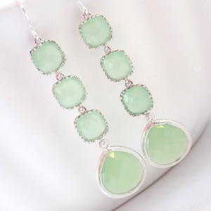 Silver Green Mint Earrings, Light Green Earrings, Silver Earrings, Long Earrings, Wedding Jewelry, Bridesmaid Earrings, Bridesmaid Gifts