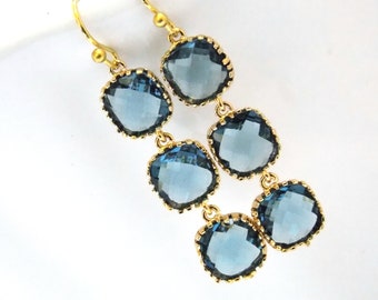 Blue Earrings, Gold Blue Earrings, Navy Blue, Montana Blue, Long, Wedding Jewelry, Bridesmaid Earrings, Bridal Earrings, Bridesmaid Gifts