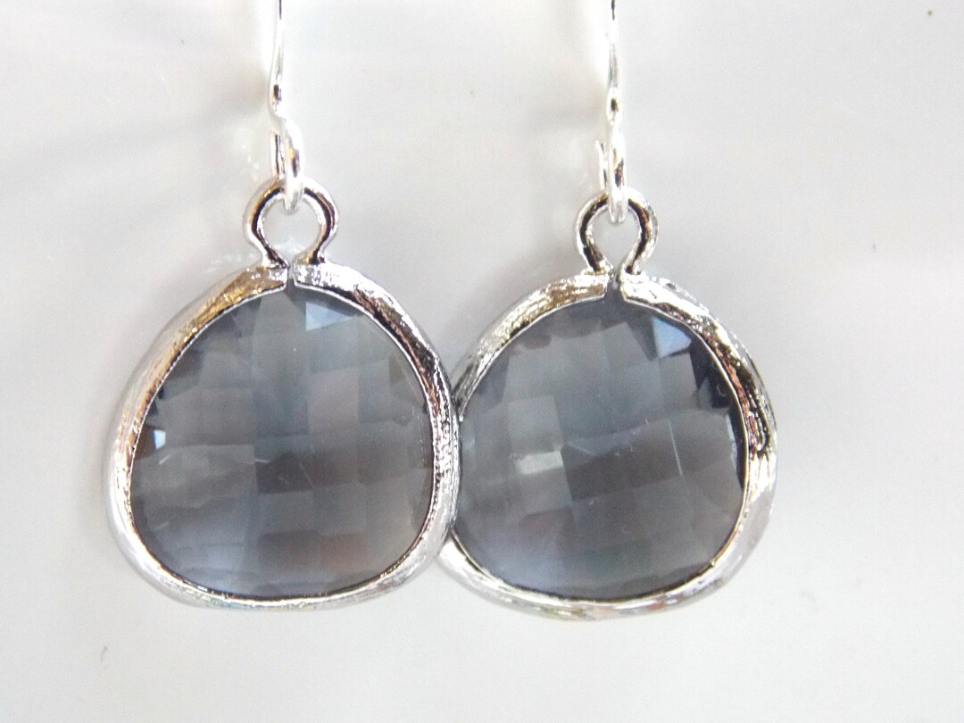 grey dress earrings Leather Leaf Earring - Gray
