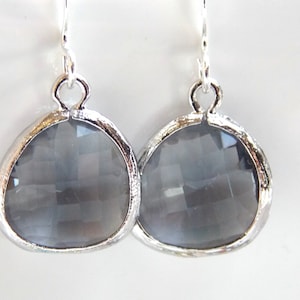 Gray Earrings, Grey Earrings, Pewter, Glass, Silver Earrings, Dainty, Charcoal, Bridesmaid Earrings, Bridal Earrings, Bridesmaid Gifts