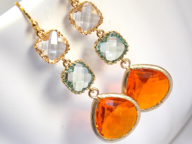 Orange Earrings Green Earrings Clear Tangerine Soft Green Etsy