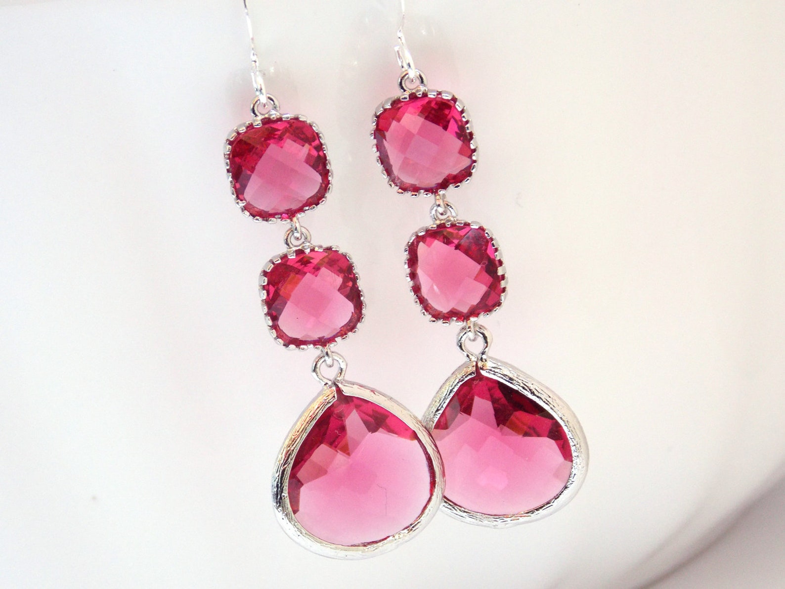 Fuschia Earrings, Fuchsia Earrings, Dark Pink Silver Earrings, Hot Pink ...
