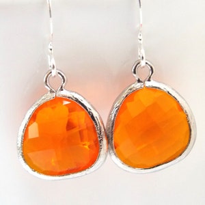 Orange Earrings, Glass Earrings, Tangerine Earrings, Silver Earrings, Coral, Bridesmaid Earrings ...