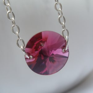 Swarovski Crystal Fuschia Necklace, Crystal Necklace, Fuschia Necklace, Fuschia Pendant, Rivoli Pendant, Birthday Gift