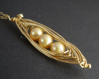 Collier pois, or rempli, cosse de pois or, collier pois dans une cosse, pois dans une cosse, collier pour mères, collier en or, emballé, cadeau d'anniversaire