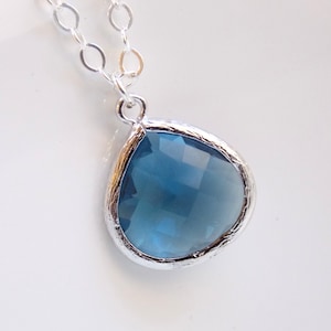 Navy Blue Necklace, Silver, Sapphire Pendant, Glass Necklace, Wedding Jewelry, Bridesmaid Necklace, Bridesmaid Jewelry, Bridesmaid Gifts