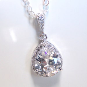 Wedding Necklace, Wedding Jewelry, Bridal Necklace, Bridal Jewelry, Clear, Glass, Cubic Zirconia, Sterling Silver, Crystal, Bridesmaid