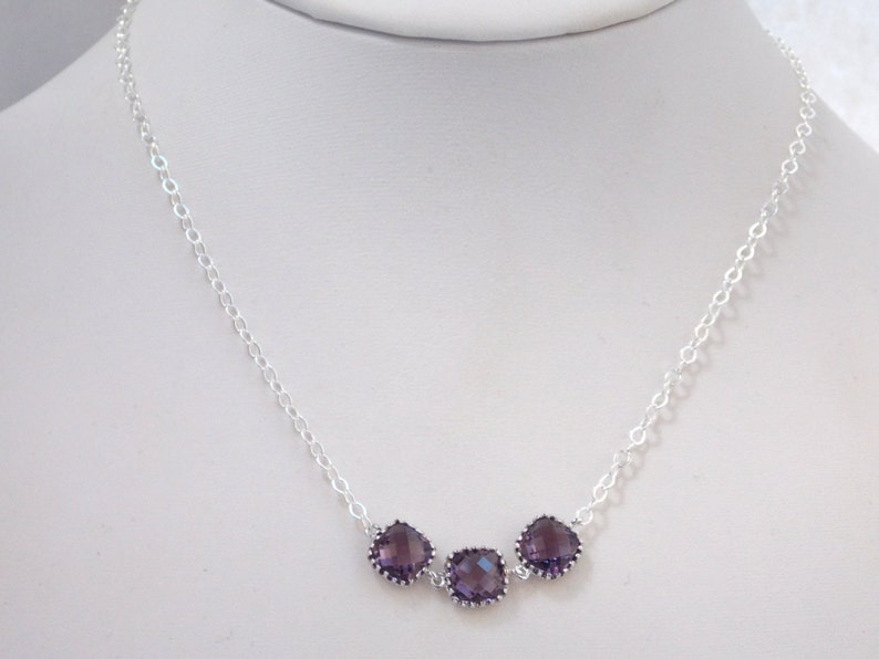 Sterling Silver Bridesmaid Necklace Bridesmaid Jewelry Bridal Jewelry Glass Necklace Silver Purple Necklace Amethyst Tanzanite