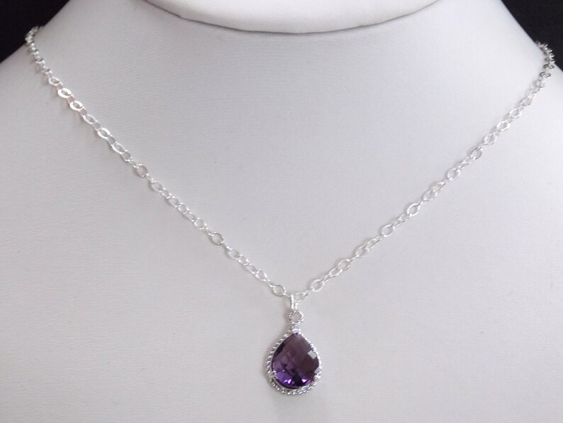 Purple Necklace Glass Necklace Sterling Silver Amethyst Etsy