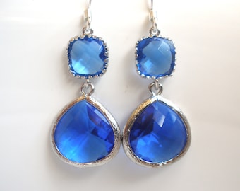 Blue Earrings, Silver Blue Earrings, Dark Blue Cobalt Blue, Blue Wedding Earrings, Bridesmaid Earrings, Bridesmaid Jewelry, Bridesmaid Gifts