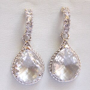 Wedding Jewelry, Glass Earrings, Crystal Earrings, Clear, Cubic Zirconia, Silver, Bridesmaid Earrings, Bridal Earrings, Bridesmaid Gifts
