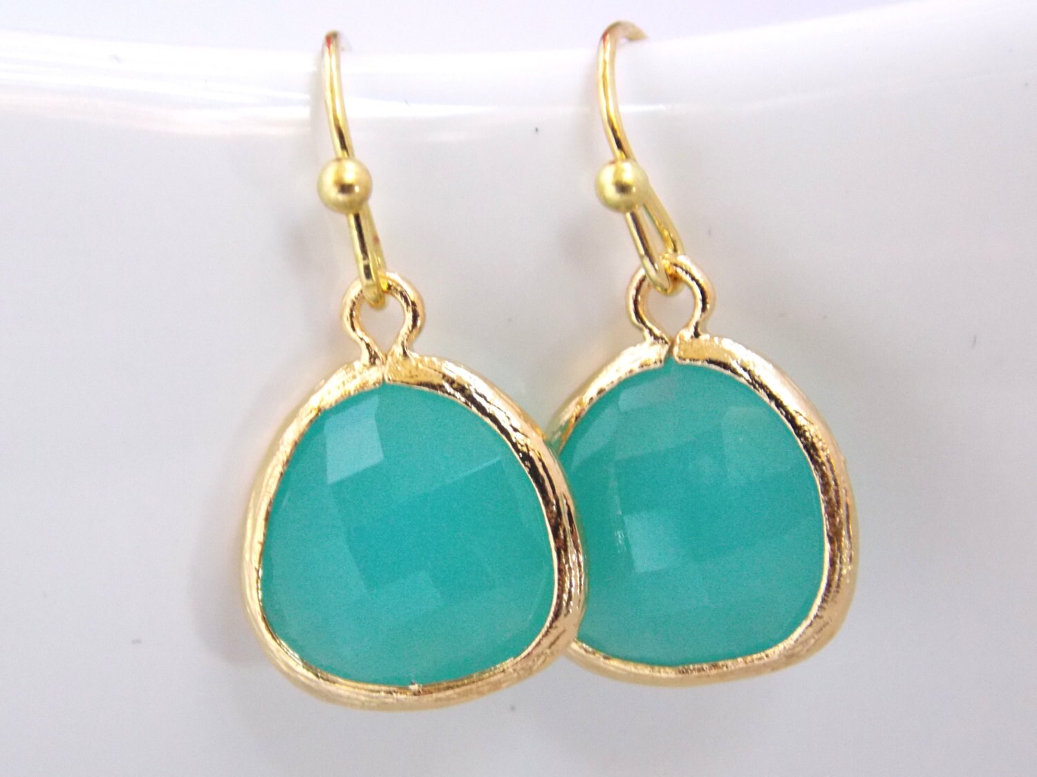 Gold Mint Earrings Aqua Earrings Aqua Green Blue Seafoam Etsy