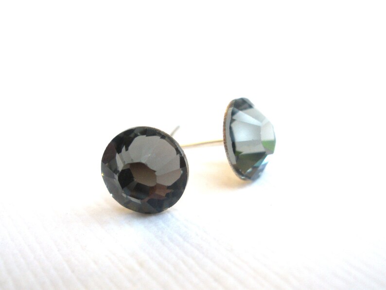 Gray Stud Earrings, Crystal Earrings, Silver Post Studs, Swarovski Crystal, Black Diamond Color, Charcoal, Weddings, Bridesmaid Earrings image 3