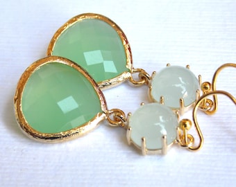 Green Earrings, Gold Green Mint Earrings, Mint Green, Wedding, Bridesmaid Earrings, Dusty Green, Bridal Earrings Jewelry, Bridesmaid Gifts