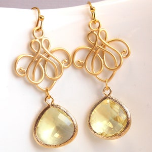 Yellow Earrings, Citrine, Soft Yellow, Gold, Dangle, Drop, Long, Bridesmaid Jewelry, Bridesmaid Earrings, Bridal Jewelry, Bridesmaid Gift