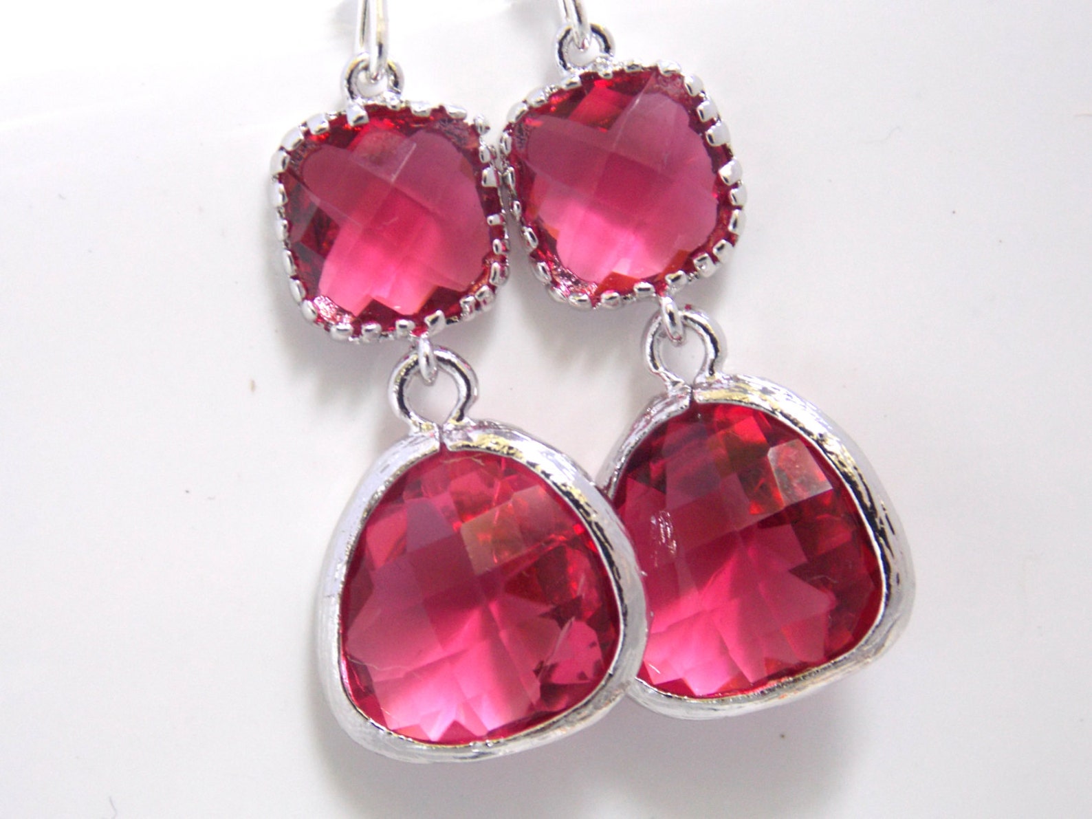 Glass Earrings Fuschia Earrings Fuchsia Earrings Pink Etsy