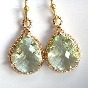 Green Earrings, Glass Earrings, Aqua, Gold Earrings, Mint, Apple Green, Light Green, Chrysolite, Bridesmaid Earrings, Bridesmaid Gifts