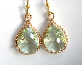 Green Earrings, Glass Earrings, Aqua, Gold Earrings, Mint, Apple Green, Light Green, Chrysolite, Bridesmaid Earrings, Bridesmaid Gifts