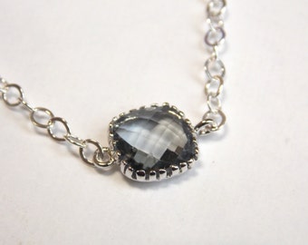 Gray Necklace, Glass Necklace, Silver Necklace, Charcoal, Grey, Bridesmaid Necklace, Pewter Jewelry, Bridal Jewelry, Bridesmaid Gift