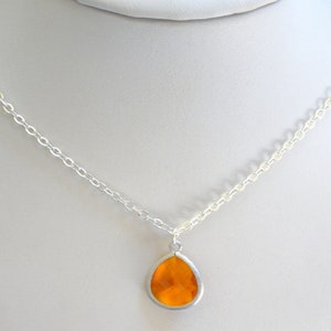 Orange Necklace, Silver Orange, Sterling Silver Necklace, Tangerine, Opal, Glass Necklace, Weddings, Bridesmaid Necklace, Bridesmaid Gifts image 3