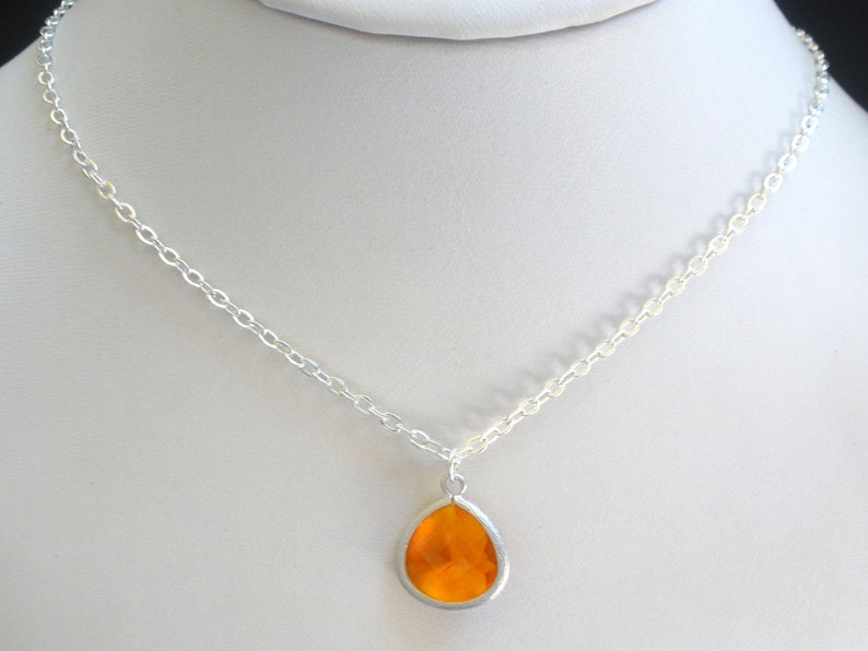 Orange Necklace, Silver Orange, Sterling Silver Necklace, Tangerine, Opal, Glass Necklace, Weddings, Bridesmaid Necklace, Bridesmaid Gifts image 3