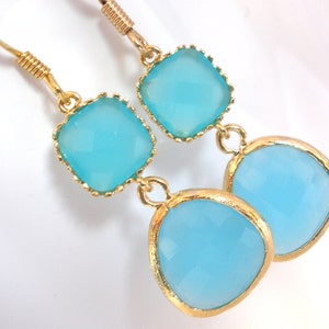 Blue Earrings Aqua Blue Earrings, Gold Earrings, Mint Earrings, Turquoise, Bridesmaid Earrings, Bridesmaid Jewelry, Bridal, Bridesmaid Gifts image 2