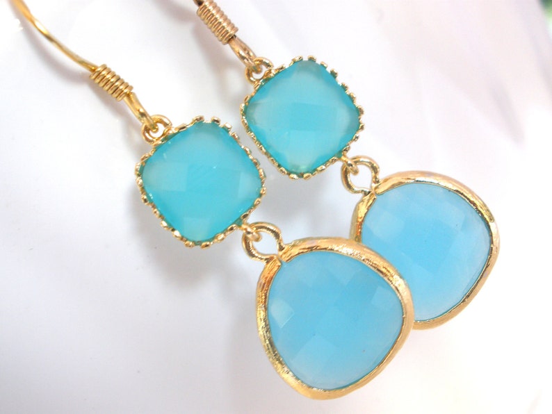 Blue Earrings Aqua Blue Earrings, Gold Earrings, Mint Earrings, Turquoise, Bridesmaid Earrings, Bridesmaid Jewelry, Bridal, Bridesmaid Gifts image 2