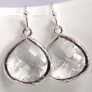 Kristall-Ohrringe, klar, Glas, Brautjungfer Schmuck, Hochzeitsschmuck, weiß, Silber, Brautjungfer Ohrringe, Braut Ohrringe, Brautjungfer Geschenke