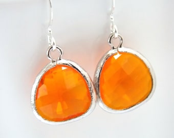 Orange Earrings, Glass Earrings, Tangerine Earrings, Silver Earrings, Coral, Bridesmaid Earrings, Bridal Earrings Jewelry, Bridesmaid Gifts