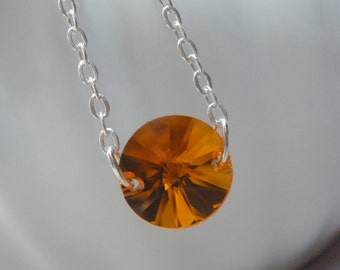 Orange Necklace, Swarovski Crystal Necklace, Orange Pendant, Tangerine, Coral, Glass Necklace, Bridesmaid Necklace, Bridesmaid Gifts