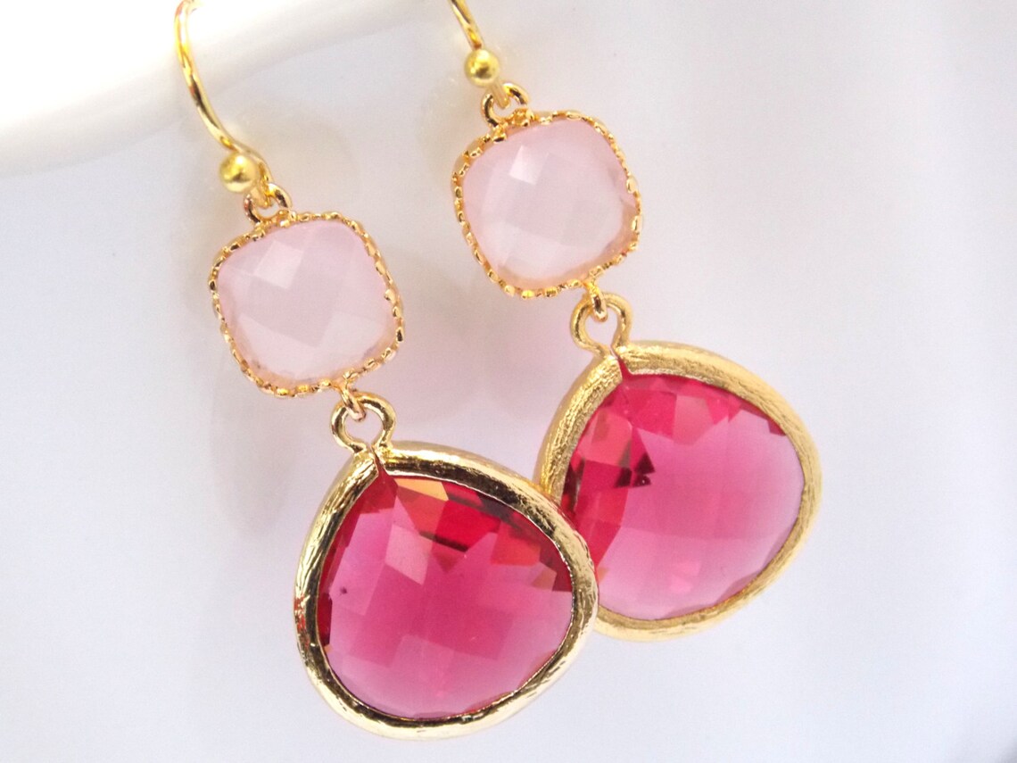 Medium Fuschia Sparkle Hoop Earring main image 1