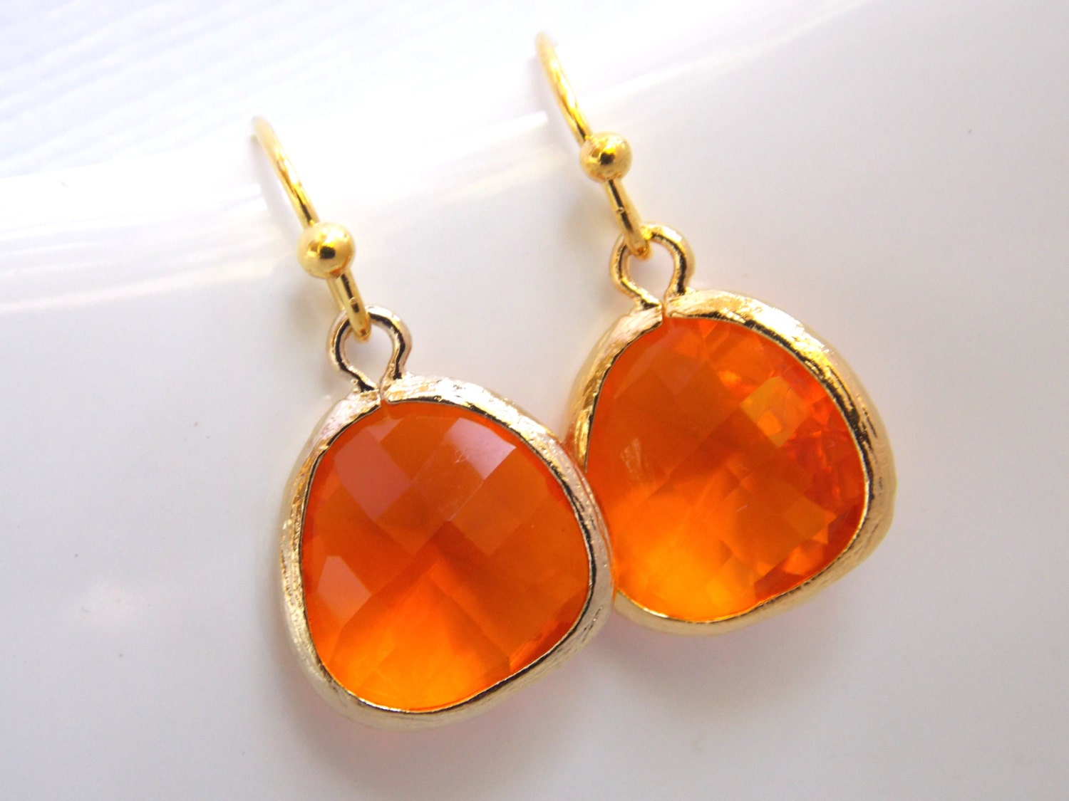 Orange Earrings Glass Earrings Tangerine Gold Earrings - Etsy