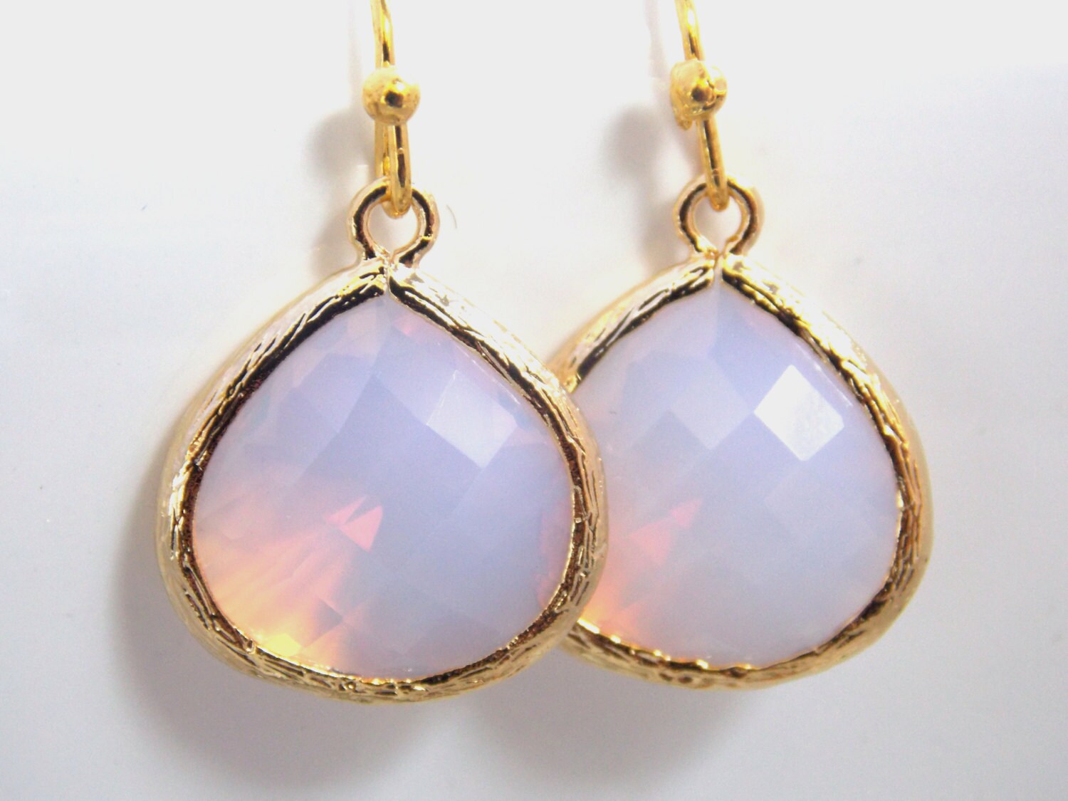 White Opal Earrings, Gold Earrings, Dangle Earrings, Glass, Opalescent ...