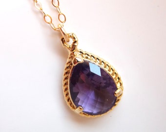 Purple Necklace, Glass Necklace, Gold Filled, Amethyst, Tanzanite, Wedding, Bridesmaid Necklace, Bridal Necklace, Bridesmaid Gifts