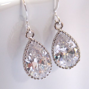 Wedding Jewelry, Glass Earrings, Silver Crystal Earrings, Clear, Bridesmaid Earrings, Bride Earrings, Bridal Earrings, Bridesmaid Gift