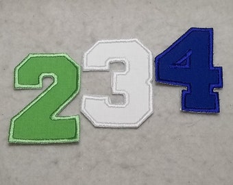 Varsity Collegiate Font 4 inch Number (single) MADE to ORDER Choose COLOR and Number - Iron on Applique Patch z 9144