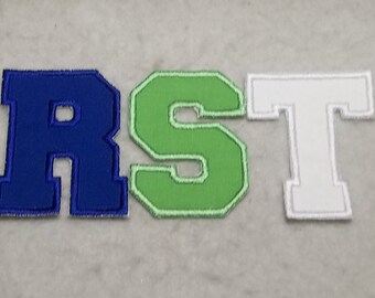 Varsity Collegiate Font 4 inch Upper Case Letter (single) MADE to ORDER - Choose COLOR and Letter - Iron on Applique Patch z 6716