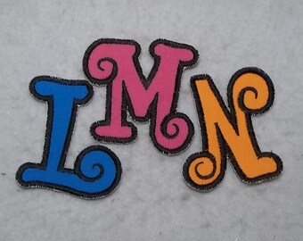 Chunky Curls Font 4 inch Upper Case Letter with Black Thread (single) MADE to ORDER - Choose COLOR and Letter -Iron on Applique Patch z 9274