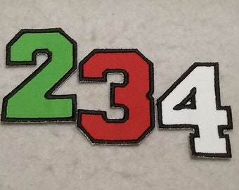 Varsity Collegiate Font 4 inch Number with Black Thread (single) MADE to ORDER Choose COLOR and Number - Iron on Applique Patch z 9223