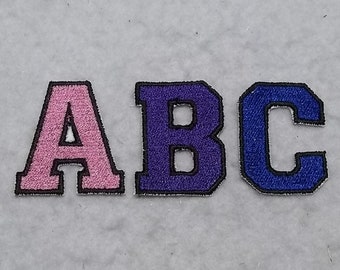 Varsity Fill Stitch Font (2 inch) Upper Case Letter with Black Thread (single) MADE to ORDER Choose COLOR and Letter - iron on Patch x 9371