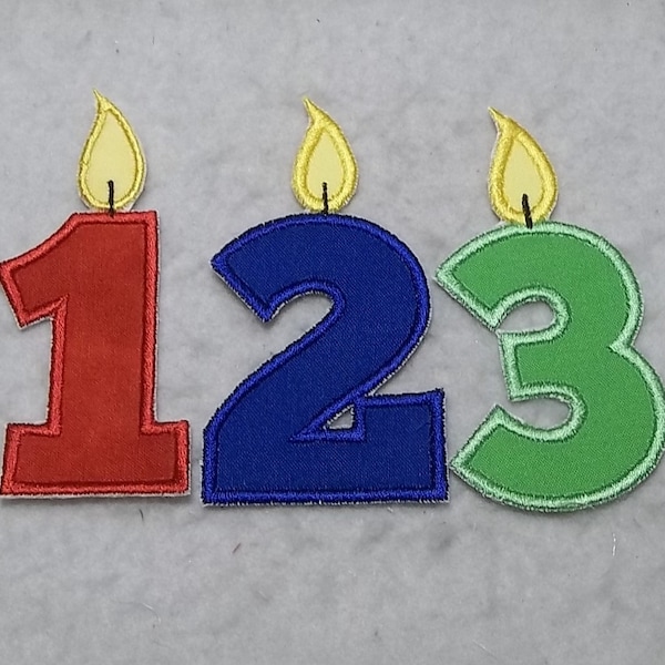 Candle Number with yellow flame (single) MADE to ORDER - Choose COLOR and Number - Iron on Applique Patch 8321